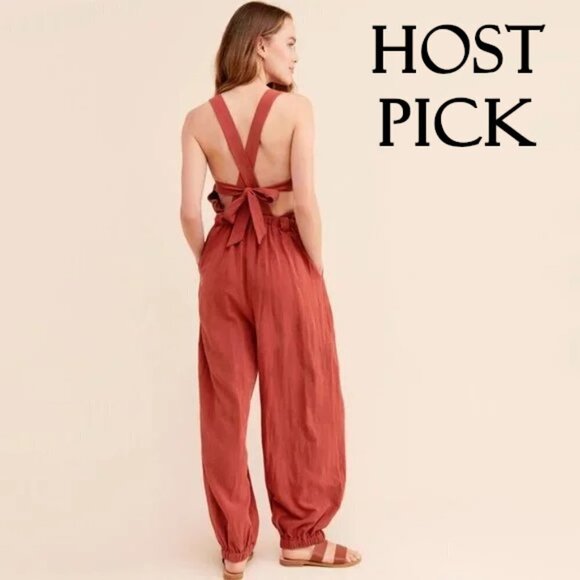 NWT Free People stitched smock linen blend jumpsuit - Picture 4 of 16